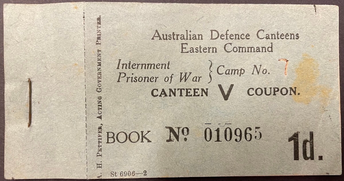 Hay Internment Camp 1941 5/- Canteen Coupon Booklet - Unique in Private Hands product image