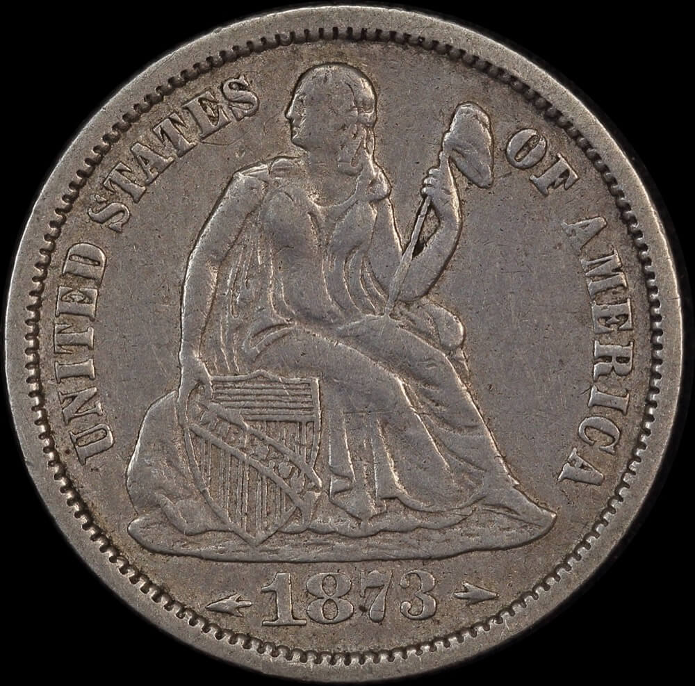 United States 1873 Silver Dime KM# 105 about VF product image
