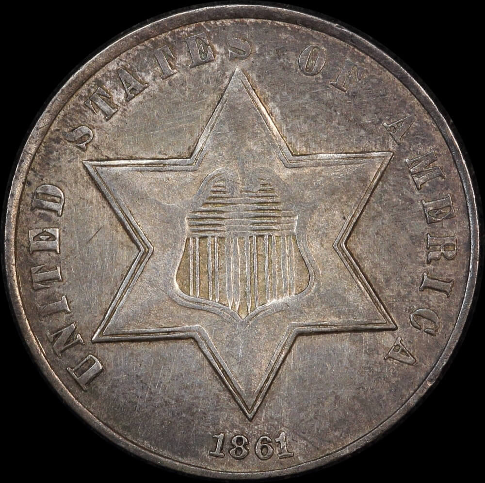 United States 1861 Silver 3 Cents KM# 88 good EF product image