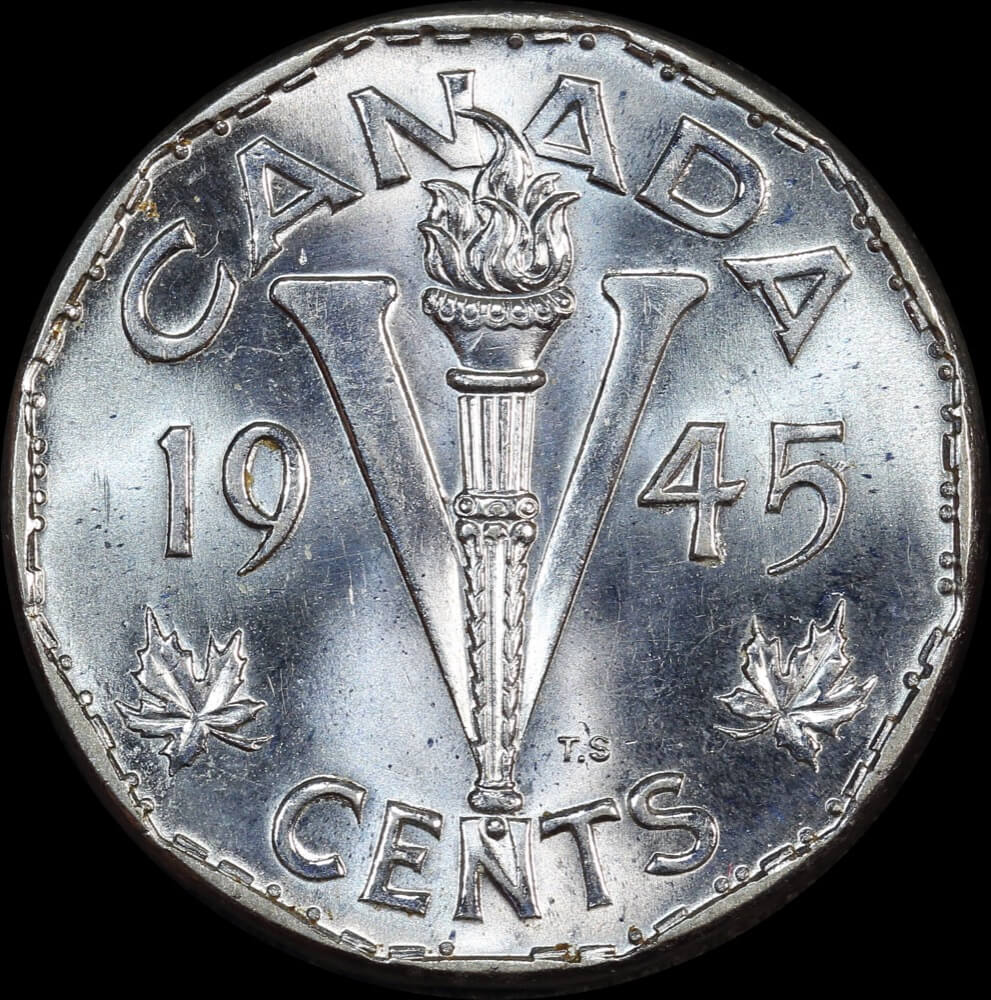 Canada 1945 Chrome-Plated Steel 5 Cents KM#40a Choice Uncirculated product image