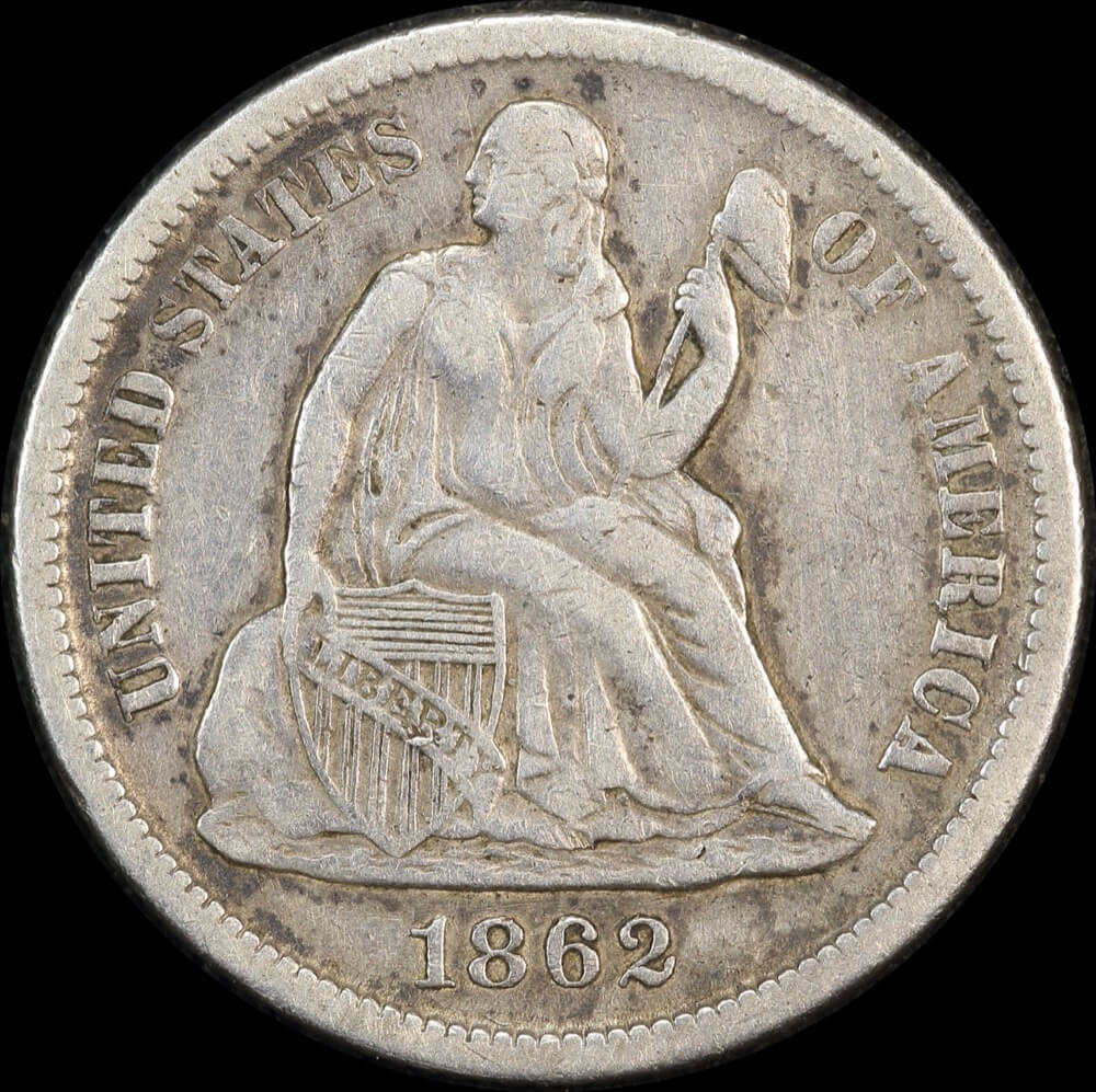 United States 1862 Silver Seated Liberty Dime KM# 92 good Fine product image