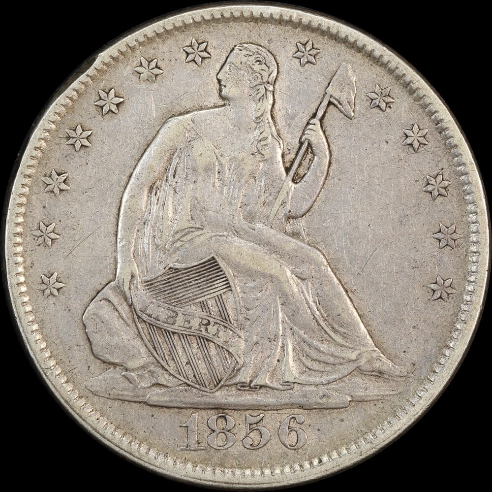 United States 1856 Silver Seated Liberty Half Dollar KM# A68 good VF product image