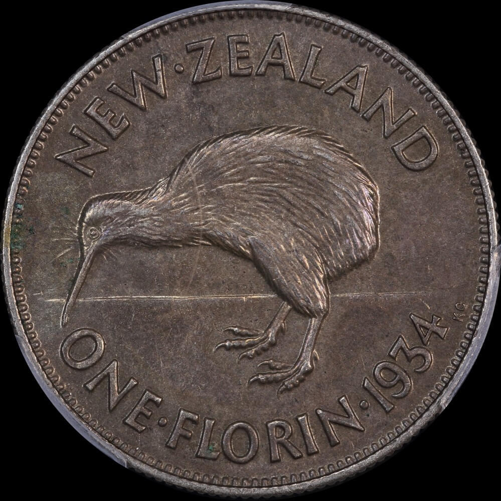 New Zealand 1934 Silver Florin KM#4 Unc (PCGS MS61) product image
