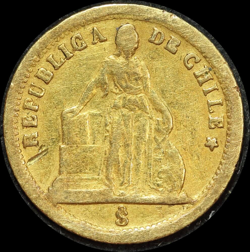 Chile 1860 Gold 1 Peso KM# 133 good VF product image