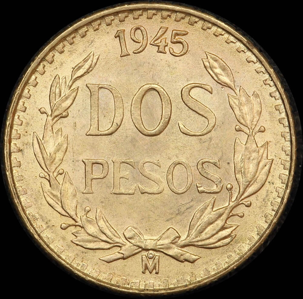 Mexico 1945 Gold 2 Pesos KM#461 Uncirculated product image