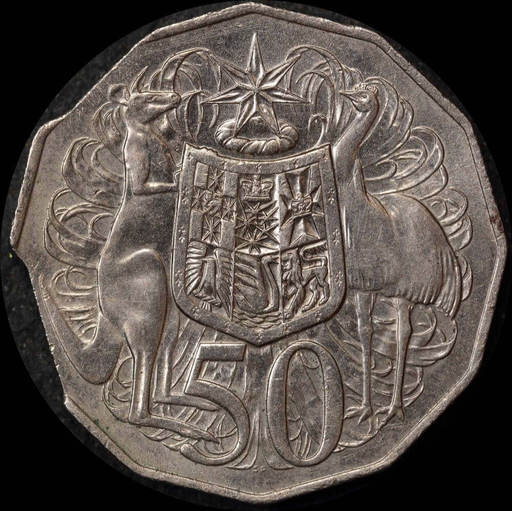 1981 Coat of Arms 50 Cent Double Clipped Planchet Error Uncirculated product image