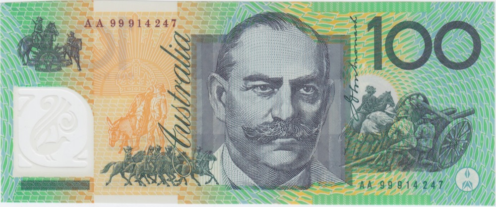 1999 $100 Note AA99 First Prefix Macfarlane/Evans R618bF Uncirculated product image
