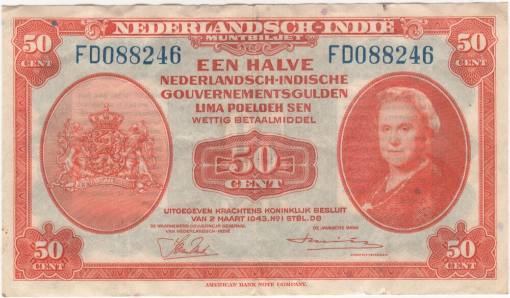 Netherlands Indies 1943 50 Cent P# 110a Extremely Fine product image