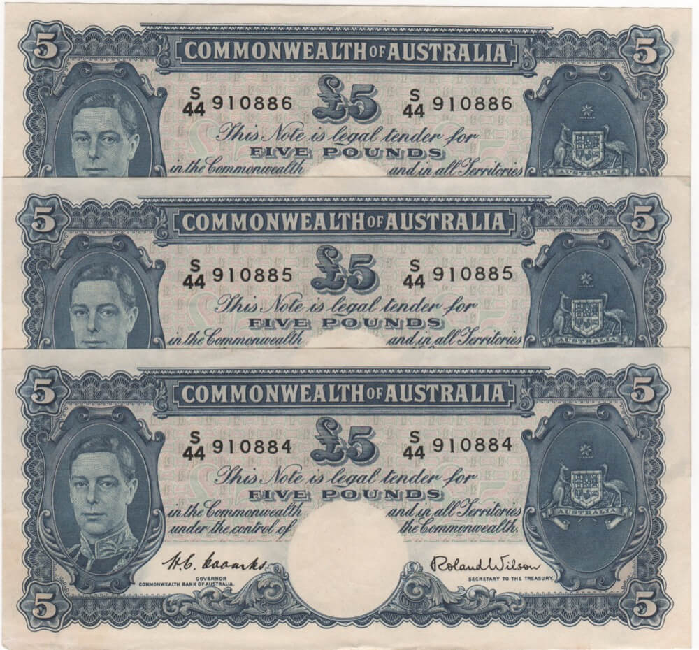 1952 Five Pound Consecutive Trio Coombs/Wilson R48 Extremely Fine product image
