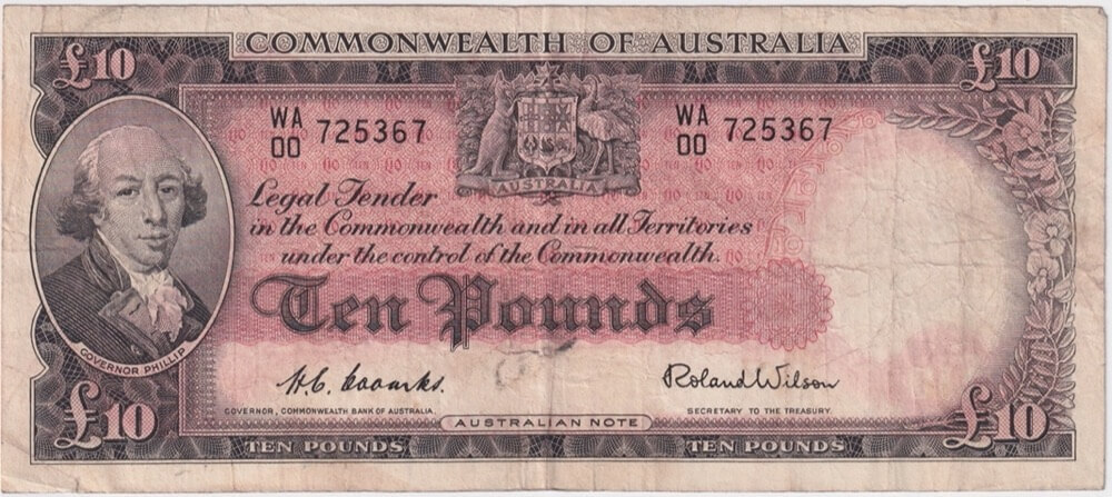 1954 Ten Pound Coombs/Wilson WA/00 First Prefix R62F about VF product image