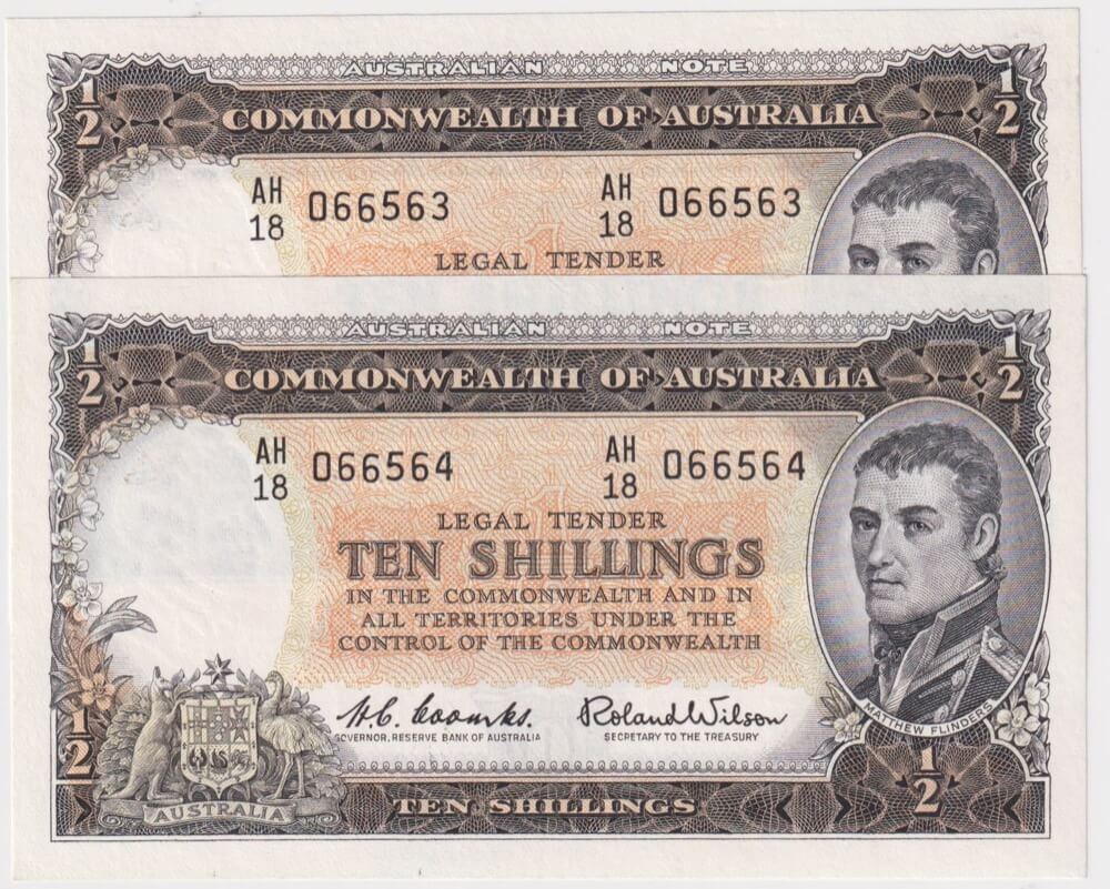 1961 Ten Shilling Consecutive Pair Coombs/Wilson R17 Uncirculated product image