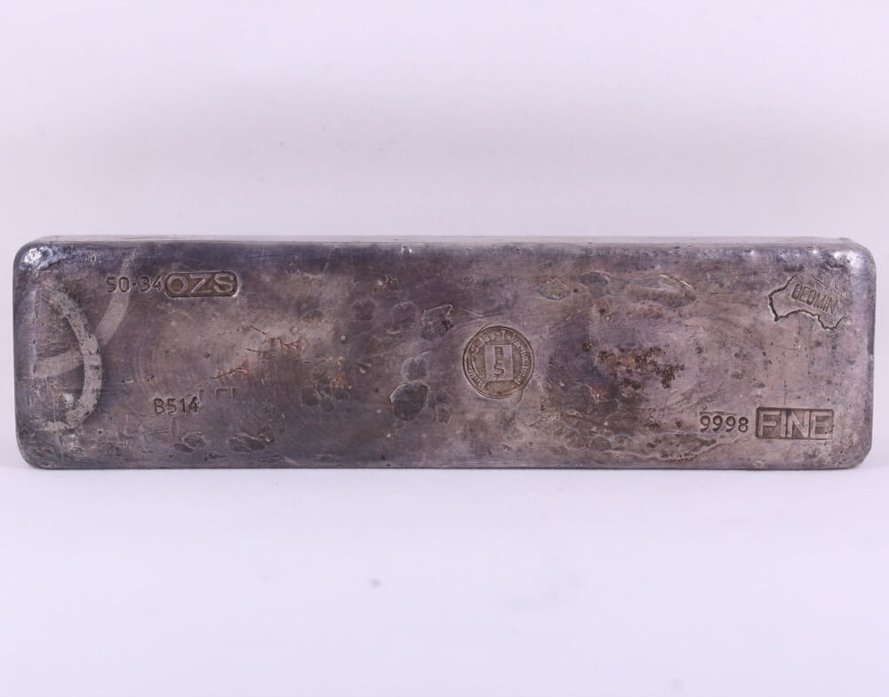 Vintage Geomin / Bullion Sales International 50.34ozt Cast Silver Ingot 99.98% product image