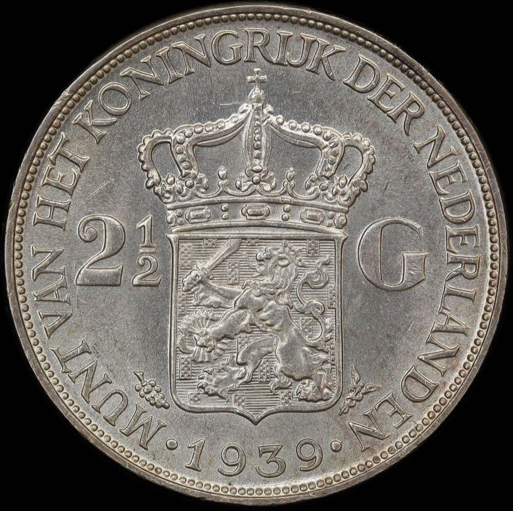 Netherlands 1939 Silver 2 1/2 Guilder KM# 165 Uncirculated product image