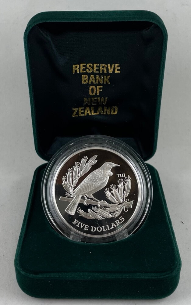 New Zealand 1995 Silver 5 Dollar Proof Coin Tui Bird product image