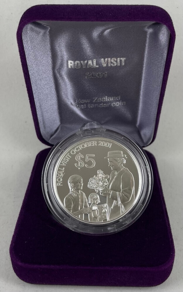 New Zealand 2001 Silver 5 Dollar Proof Coin Cancelled Royal Visit product image