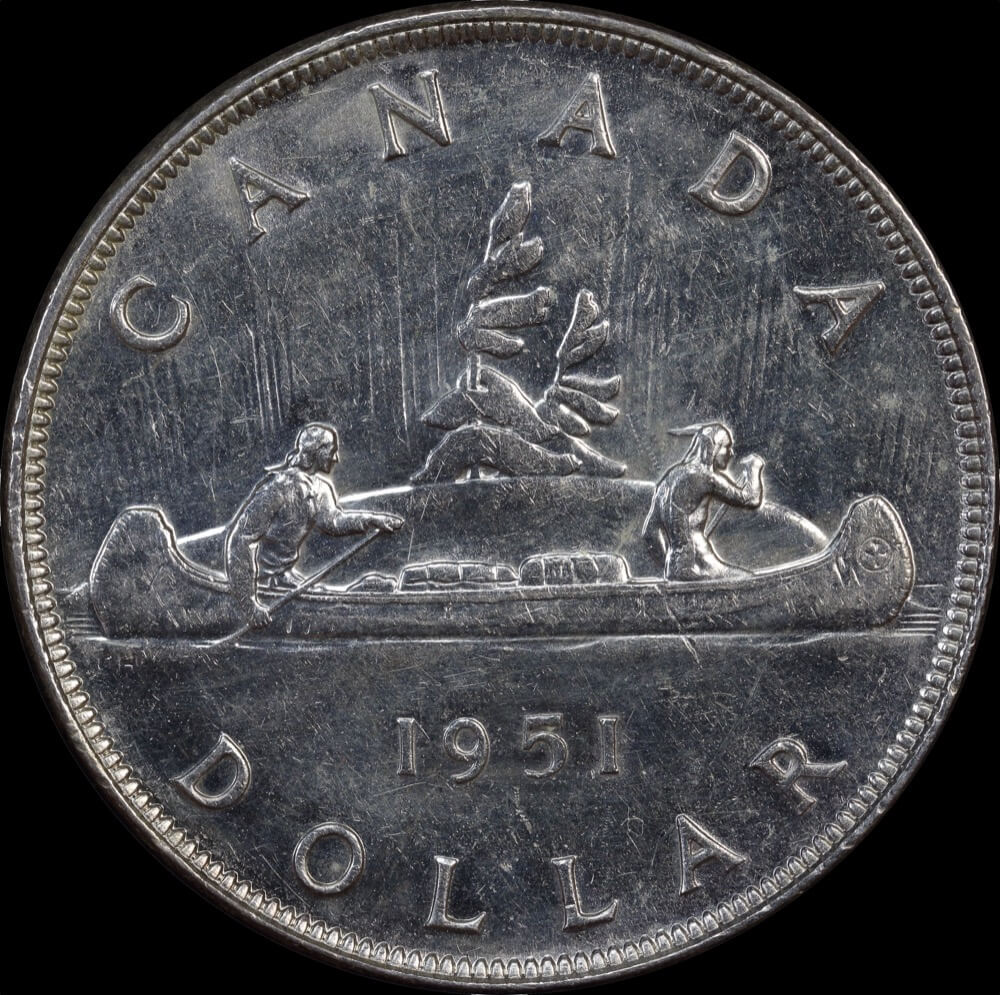 Canada 1951 Silver 1 Dollar Voyageur KM# 46 about Unc product image