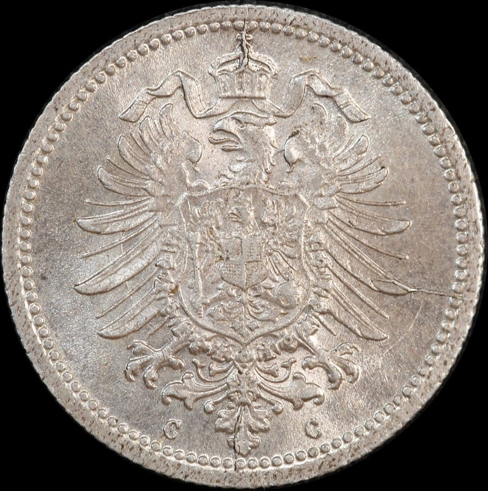 Germany 1876-C Silver 20 Pfennig KM# 5 Uncirculated product image