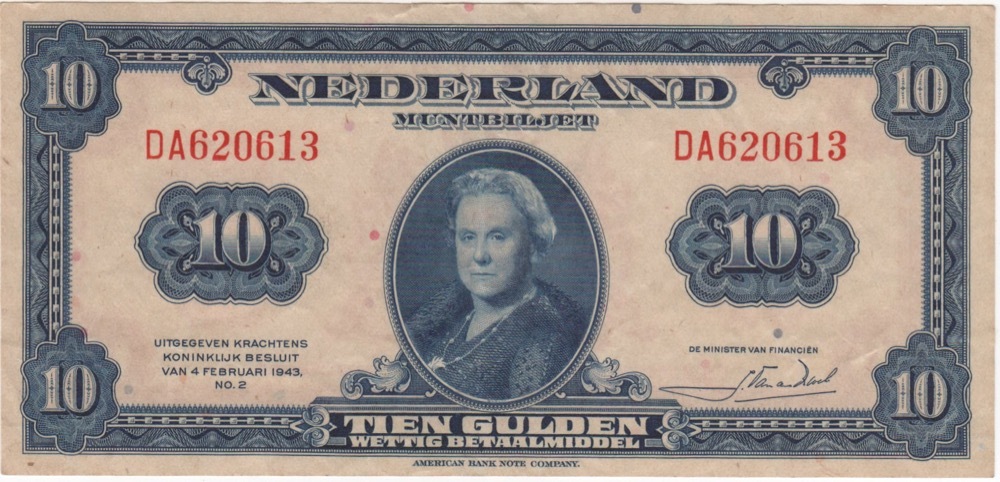 Netherlands 1943 10 Guilders P# 66 Extremely Fine product image