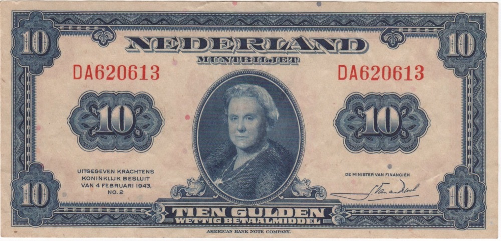 Netherlands 1943 10 Guilders P# 66 Extremely Fine product image