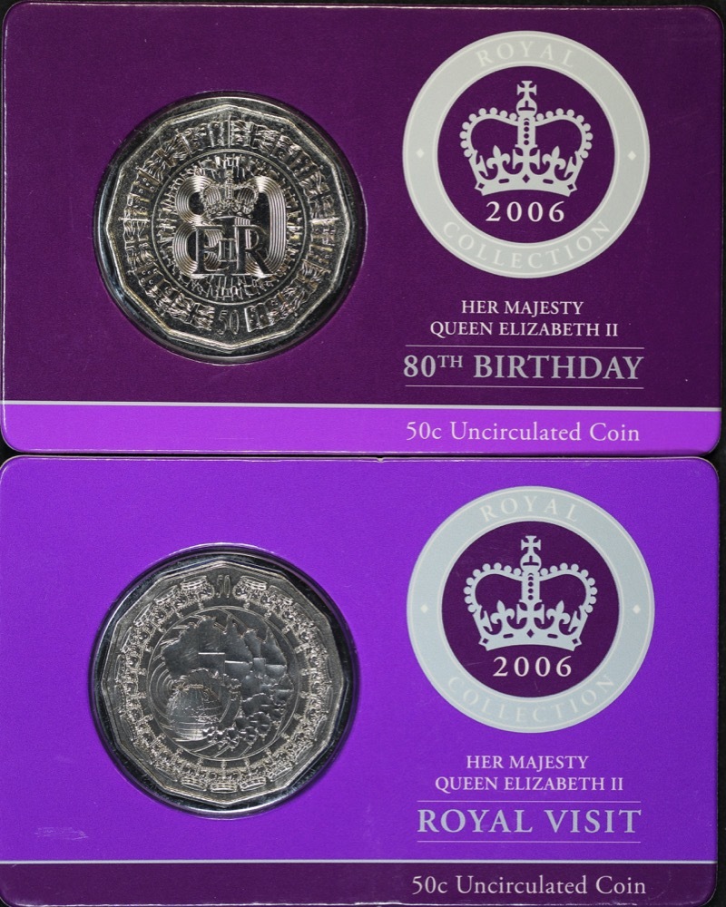2006 Fifty Cent Unc Pair - Queen's 80th Birthday and Royal Visit product image