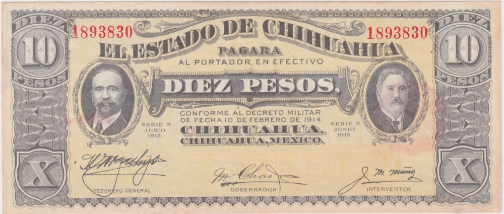 Mexico - Revolutionary (State of Chihuahua) 1914 10 Pesos P# S533g Uncirculated product image