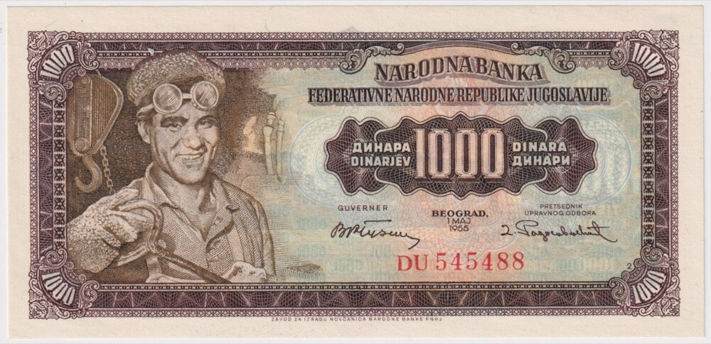 Yugoslavia 1955 1,000 Dinara P# 71b Uncirculated product image