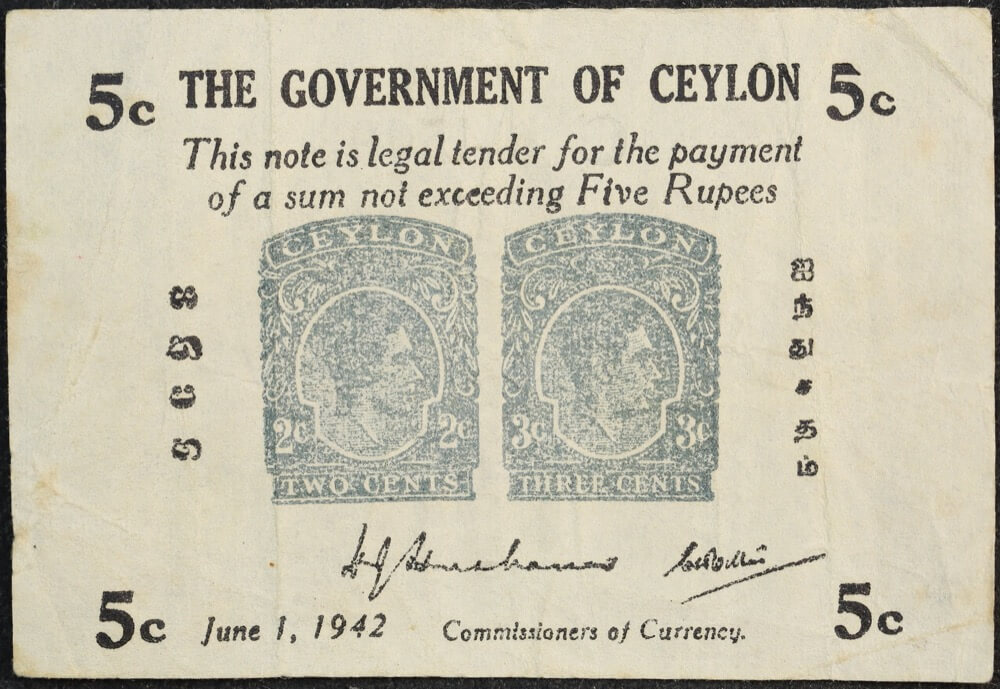 Ceylon 1942 5 Cents P# 42a good VF product image