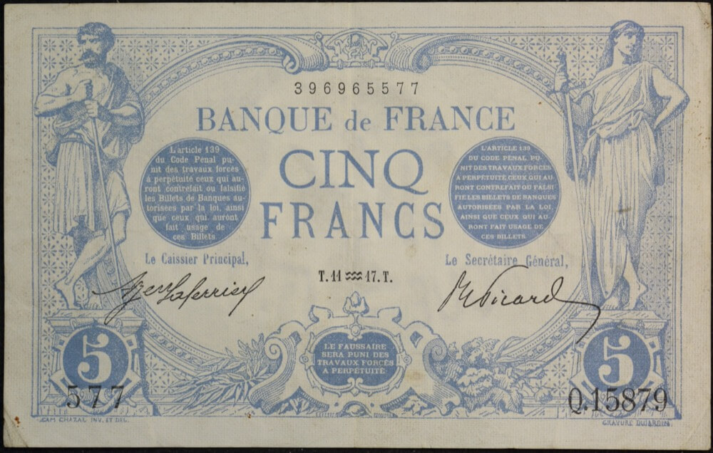 France 1917 5 Francs P# 70 good VF product image