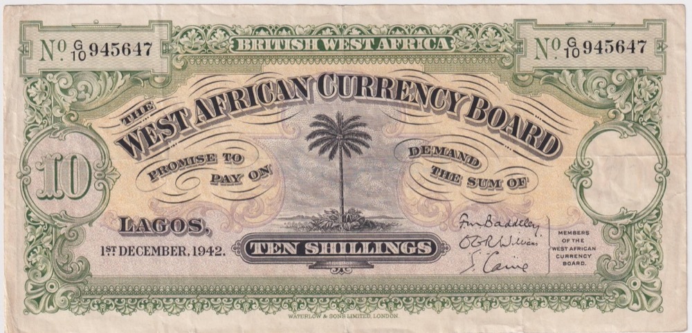British West Africa 1942 Ten Shillings P# 7 good VF product image