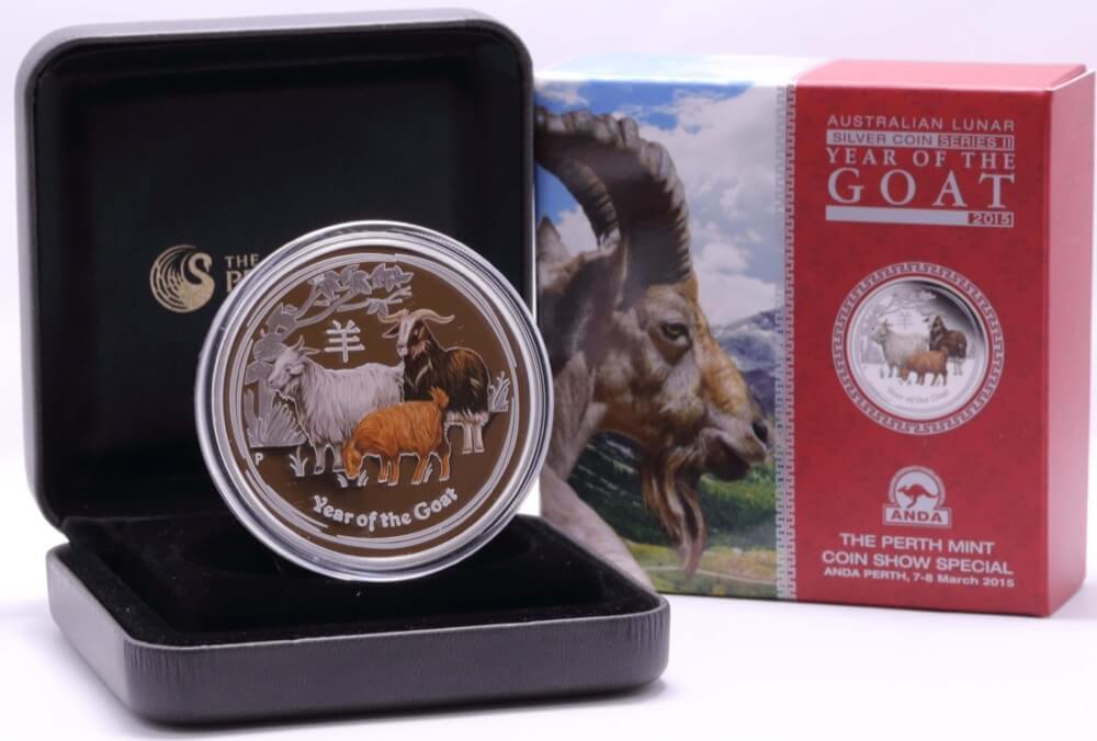 2015 Silver 2oz Proof Coloured Coin Lunar Goat product image