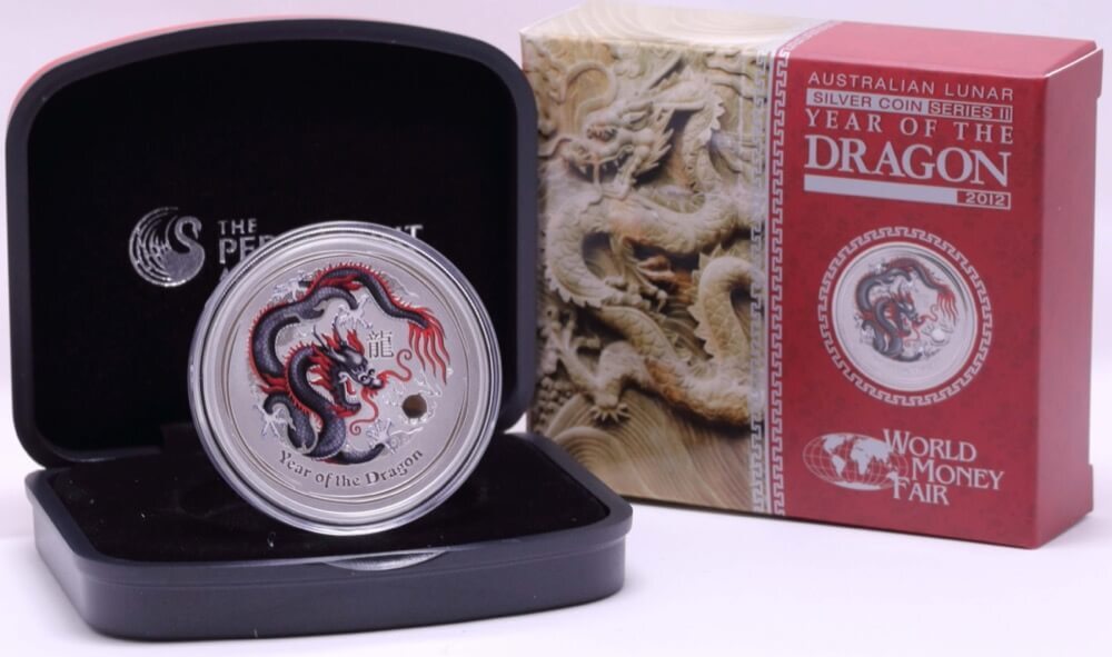 2012 Silver 1oz Coloured Coin Lunar Black Dragon product image