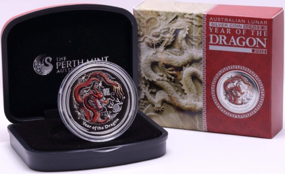 2012 Silver 1oz Coloured Proof Coin Lunar Red Dragon product image