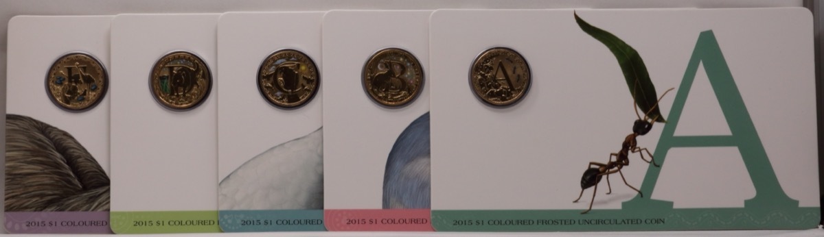 2015 Set of 26 Coloured Carded One Dollar Coins - Alphabet Animals product image