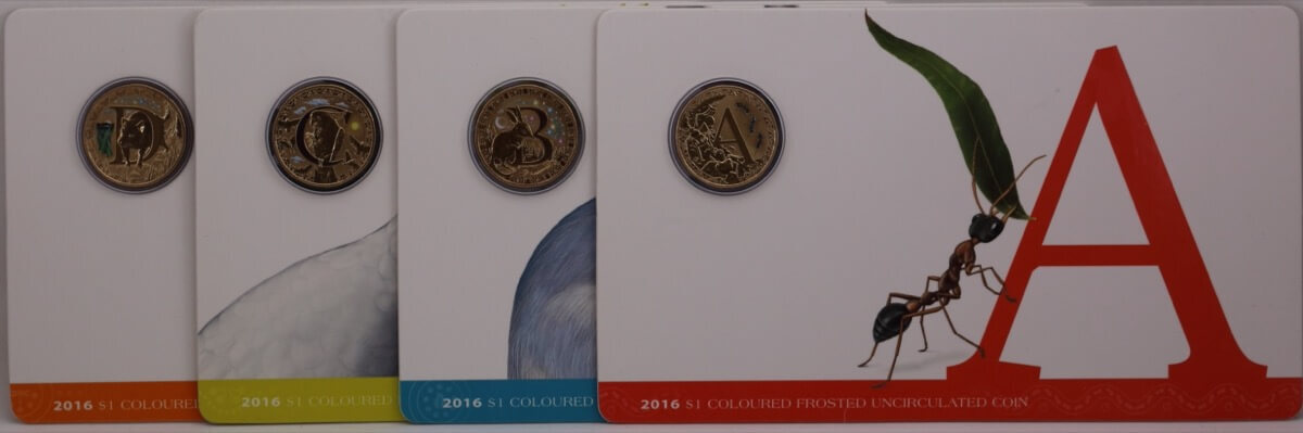2016 Set of 26 Coloured Carded One Dollar Coins - Alphabet Animals product image
