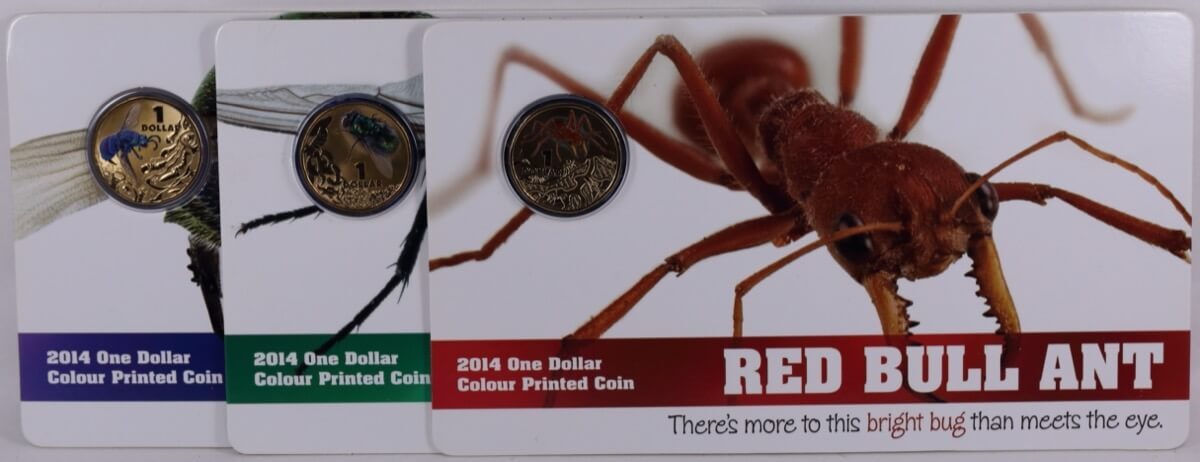 2014 Set of 6 Coloured Carded One Dollar Coins - Bright Bugs product image
