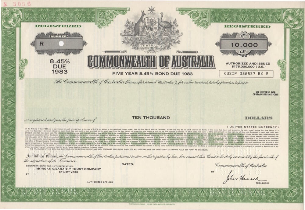 1978 10,000 Dollar Unissued Commonwealth Treasury Bond product image