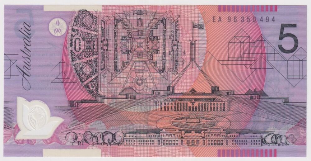1996 $5 Note MacFarlane/Evans EA96 Last Prefix R218aL Uncirculated product image