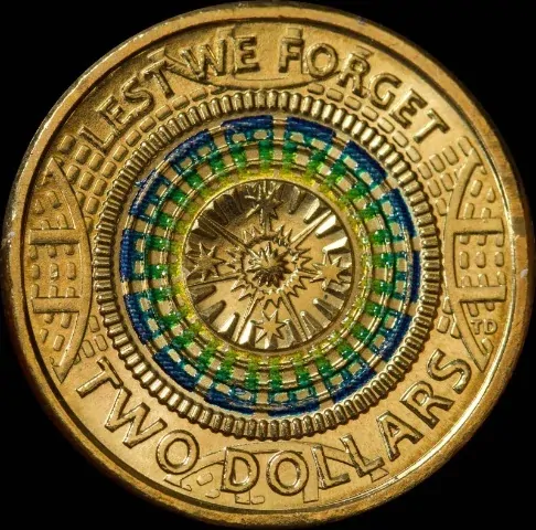 2017 Coloured 2 Dollar Coin Lest We Forget - Hall of Memory Uncirculated product image