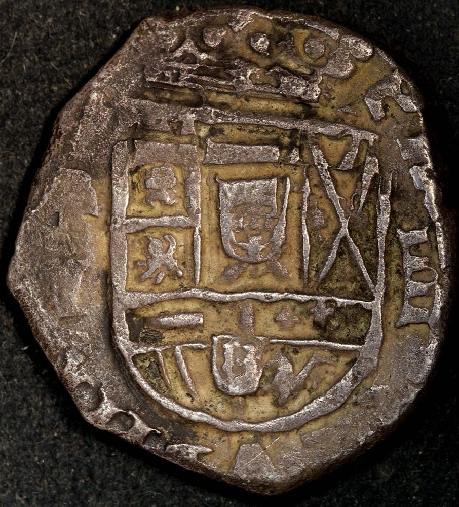 Spain 1651 Silver 4 Reales ex Gilt Dragon Shipwreck Fine product image