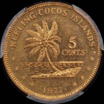 Keeling-Cocos Islands 1977 Copper 5 Cents KM# 1 PCGS MS64RD product image