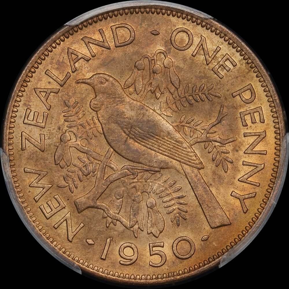 New Zealand 1950 Penny KM# 21 PCGS MS65RB product image