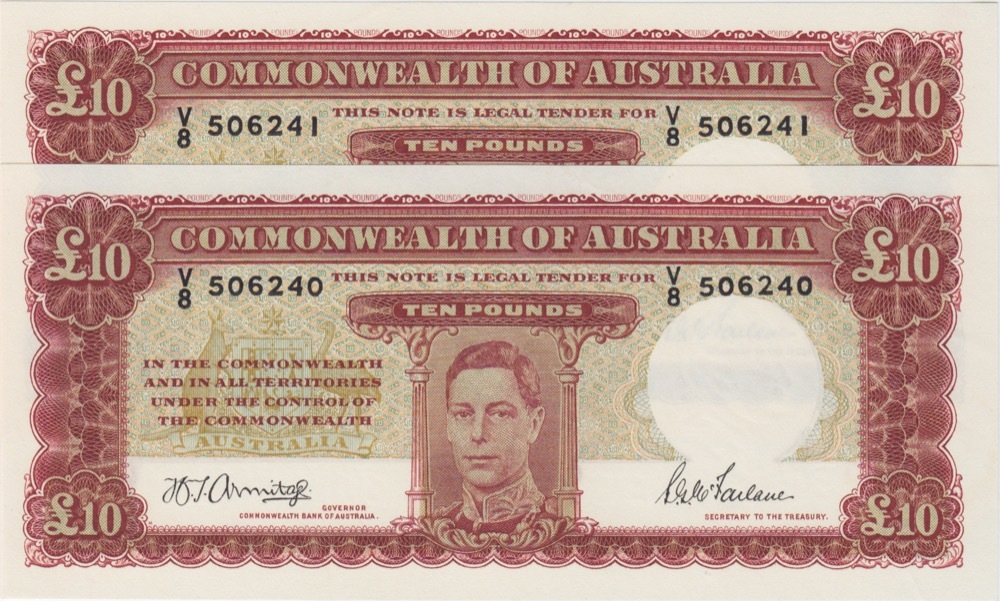 1943 Ten Pound Consecutive Pair Armitage/McFarlane R59 PCGS Choice UNC 63/4 product image