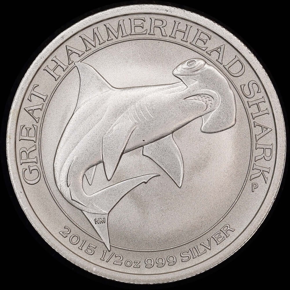 2015 Silver 50 Cent Coin Hammerhead Shark product image