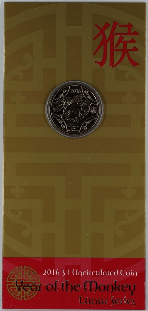 2016 One Dollar Carded Unc Coin Lunar Year of the Monkey product image