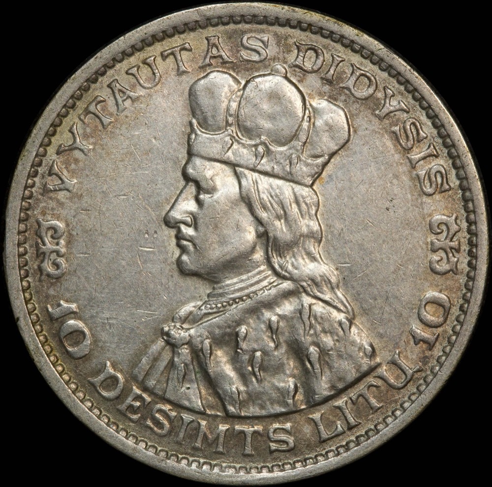 Lithuania 1936 Silver 10 Litu KM# 83 good EF product image