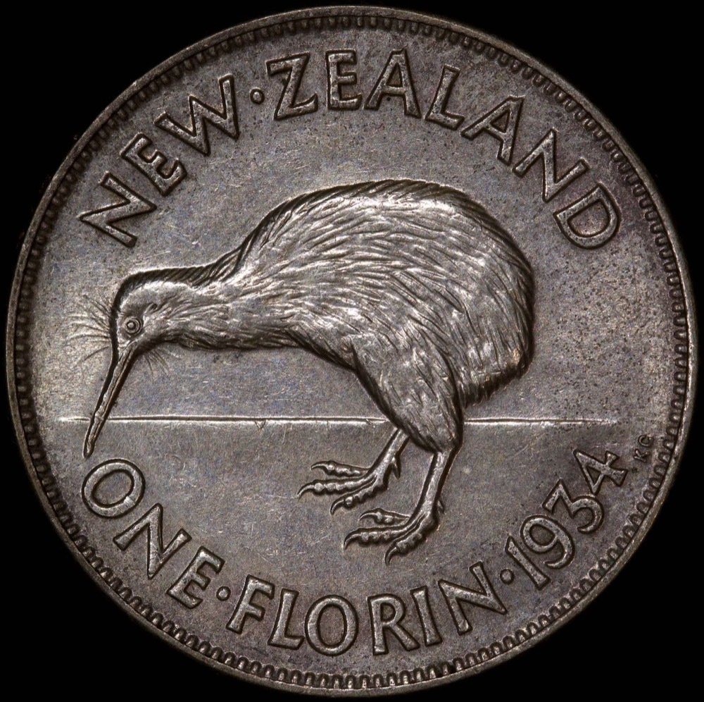 New Zealand 1934 Silver Florin KM#4 Unc about Unc product image
