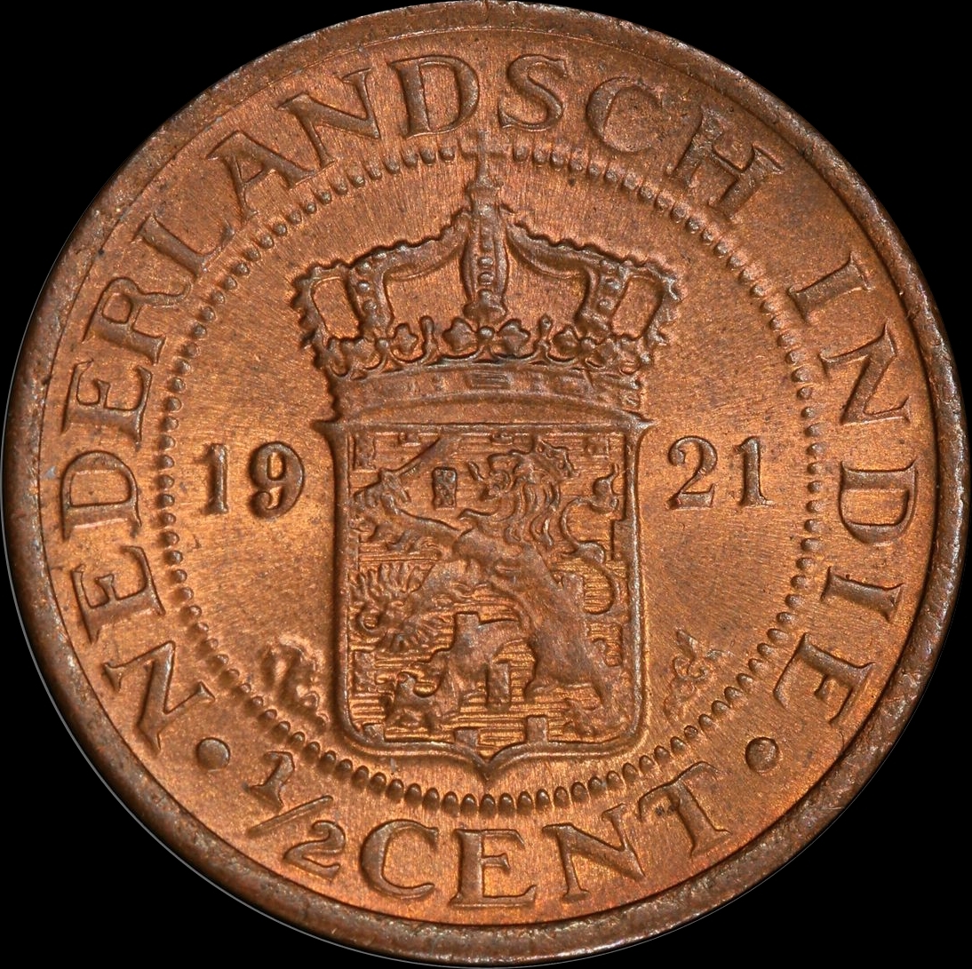 Netherlands East Indies 1921 Copper Half Cent KM# 314.1 PCGS MS65RB product image