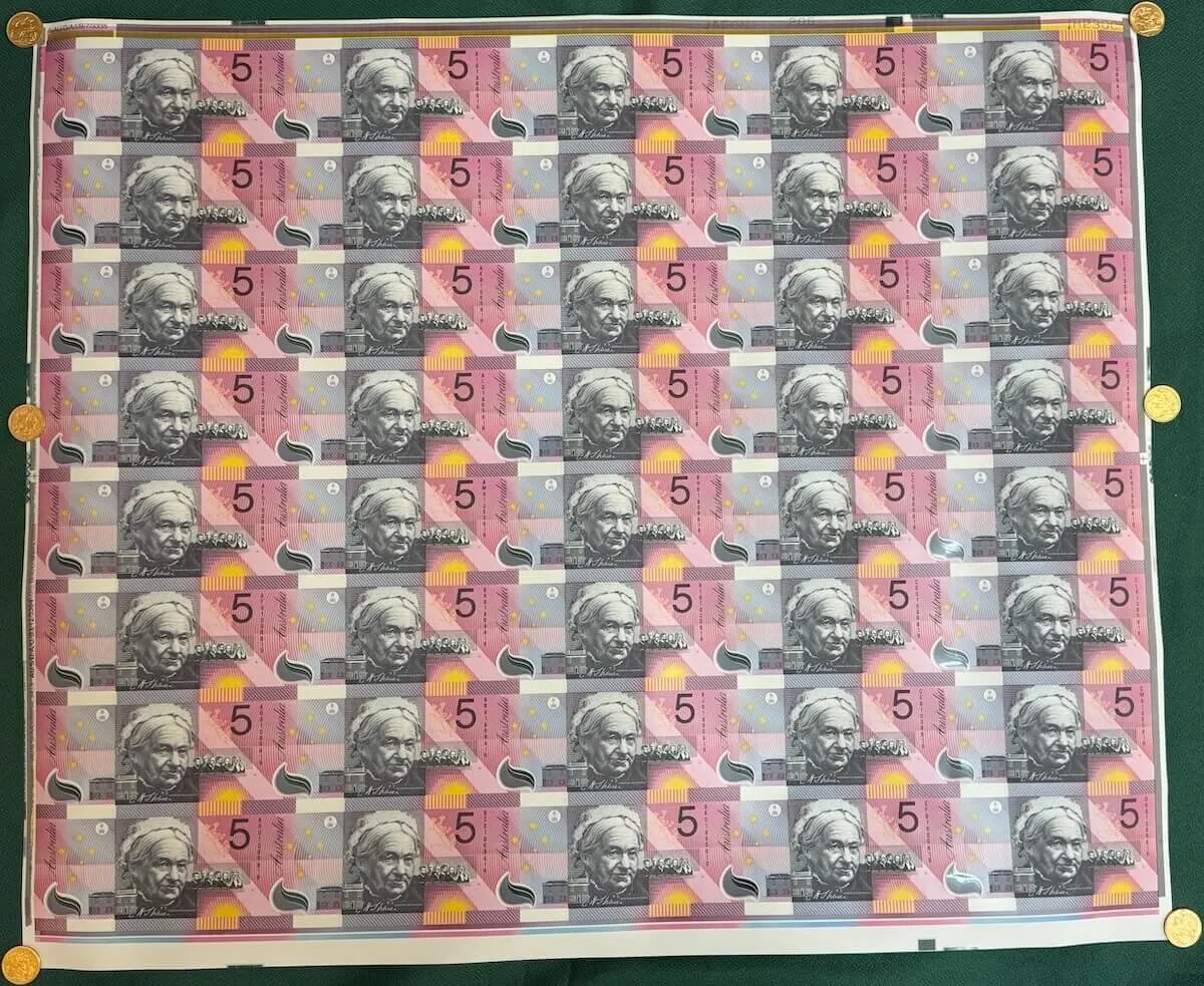 2001 5 Dollar Uncut Sheet of 40 Notes Federation MacFarlane Evans product image