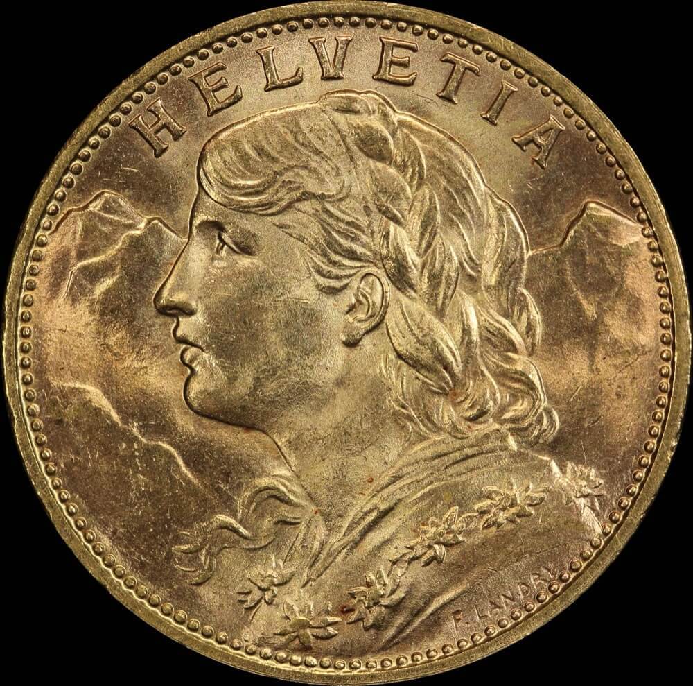 Switzerland 1915-B Gold 20 Francs KM#35.1 Uncirculated product image