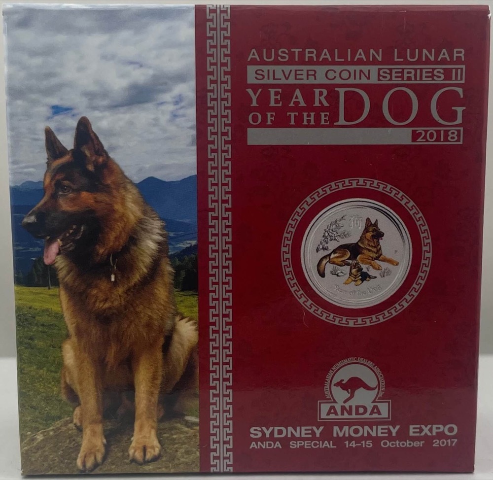 2018 Silver 1/4oz Coloured Coin Lunar Dog Sydney ANDA Expo product image